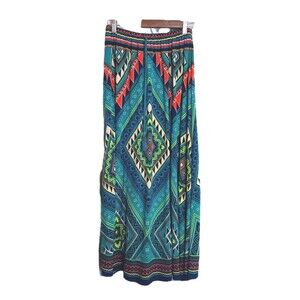Flying Tomato Sz S A-line Aztac Pattern Maxi Skirt Elastic Waist 100% Rayon
